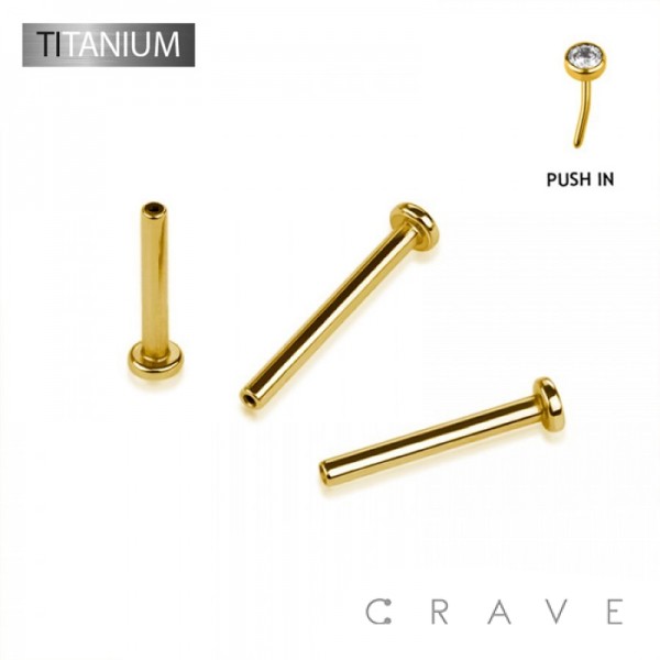 GOLD COLOR PVD PLATED IMPLANT GRADE TITANIUM THREADLESS PUSH IN LABRET FLAT BACK BASE