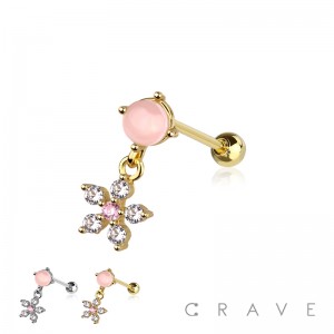 FLOWER DANGLE CZ STONE TOP 316L SURGICAL STEEL EXTERNALLY THREADED CARTILAGE