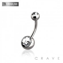 IMPLANT GRADE SOLID TITANIUM NAVEL RINGS WITH PRESS FIT CLEAR DOUBLE GEM
