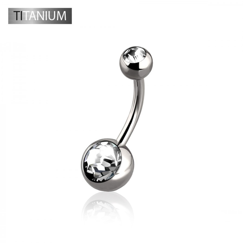 IMPLANT GRADE SOLID TITANIUM NAVEL RINGS WITH CLEAR DOUBLE GEM