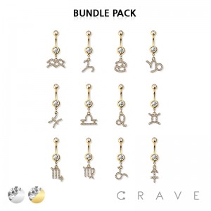 24PCS OF GEM PAVED ZODIAC SIGN NAVEL RINGS PACKAGE