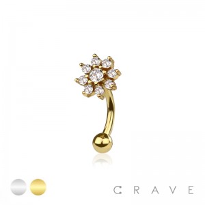 CZ SUNFLOWER TOP 316L SURGICAL STEEL CURVED BARBELL