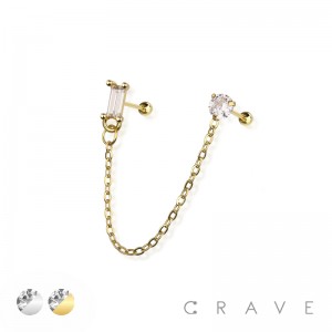 SQUARE CZ CHAIN LINK 316L SURGICAL STEEL CHAIN CARTILAGE BARBELL