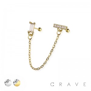 CZ PAVED BAR CHAIN LINK 316L SURGICAL STEEL CHAIN CARTILAGE BARBELL