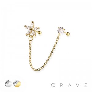 FLOWER 316L SURGICAL STEEL CHAIN CARTILAGE BARBELL