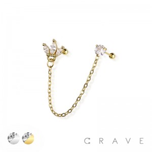 CROWN 316L SURGICAL STEEL CHAIN CARTILAGE BARBELL