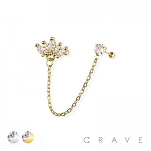 MARQUISE FAN 316L SURGICAL STEEL CHAIN CARTILAGE BARBELL