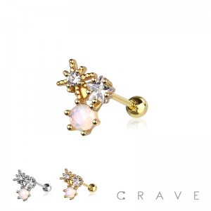 STARBURST CZ STONE TOP 316L SURGICAL STEEL EXTERNALLY THREADED CARTILAGE