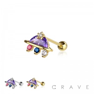 UFO CZ STONE TOP 316L SURGICAL STEEL EXTERNALLY THREADED CARTILAGE