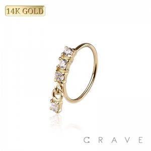 14Kt Gold NOSE HOOP DANGLE CZ
