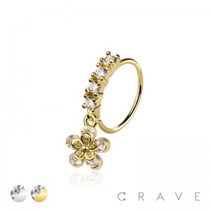 CZ DAISY FLOWER EYE PRONG DANGLE ROUND CZ GEM O-RING NOSE HOOP