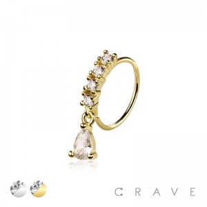 CZ TEARDROP PRONG DANGLE ROUND CZ GEM O-RING NOSE HOOP