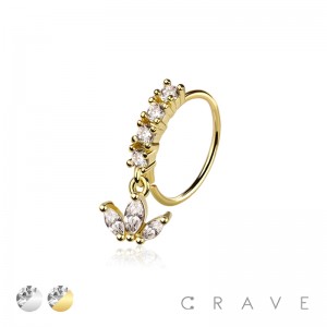 CZ MARQUISE LEAVES PRONG DANGLE ROUND CZ GEM O-RING NOSE HOOP