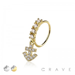CZ ANCHOR PRONG DANGLE ROUND CZ GEM O-RING NOSE HOOP