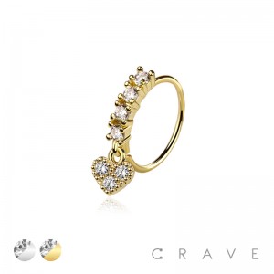 CZ HEART PRONG DANGLE ROUND CZ GEM O-RING NOSE HOOP