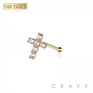 14Kt Gold CROSS NOSE STUD