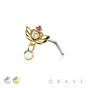 WINGED HEART 316L SURGICAL STEEL L-SHAPE NOSE STUD