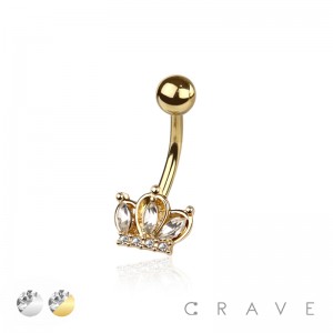 MARQUISE MULTI GEM CROWN 316L SURGICAL STEEL NAVEL RING