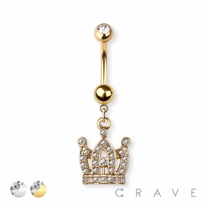 MULTI GEM CROWN DANGLE 316L SURGICAL STEEL NAVEL RING