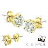 PAIR OF 316L STAINLESS STEEL PIN PRONG ROUND CZ STUD EARRINGS