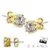 PAIR OF 316L STAINLESS STEEL PIN CROWN PRONG CLEAR ROUND CZ STUD EARRINGS