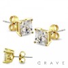 PAIR OF 316L STAINLESS STEEL PIN PRONG SQUARE CZ STUD EARRING