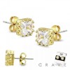 PAIR OF 316L STAINLESS STEEL PIN CROWN PRONG SQUARE CZ STUD EARRINGS
