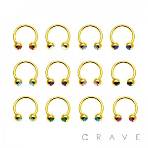 GOLD PVD PLATED OVER 316L SURGICAL STEEL HORSESHOE WITH CLEAR GEM (external thread)