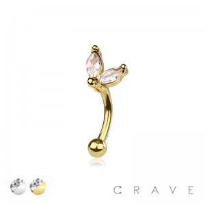 DOUBLE MARQUISE 316L SURGICAL STEEL CURVED BARBELL