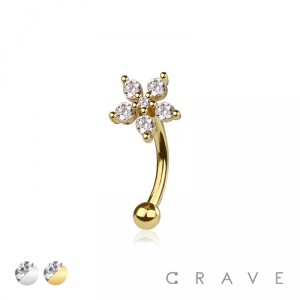 CZ FLOWER TOP 316L SURGICAL STEEL CURVED BARBELL
