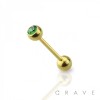 GOLD PVD PLATED OVER 316L SURGICAL STEEL BARBELL WITH PRESS FIT COLOR GEM