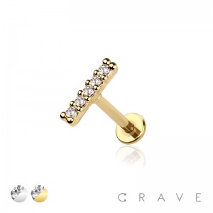 5 STONE CZ GEM STRAIGHT BAR INTERNALLY THREADED 316L SURGICAL STEEL MONROE LABRET 