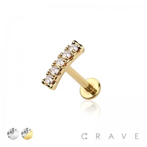 5 GEM CZ STONE CURVED BAR INTERNALLY THREADED 316L SURGICAL STEEL MONROE LABRET 