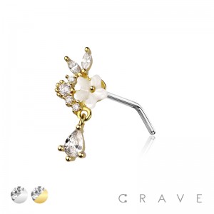 FLOWER TEARDROP 316L SURGICAL STEEL L-SHAPE NOSE STUD