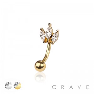 3 MARQUISE GEM CROWN 316L SURGICAL STEEL NAVEL RING