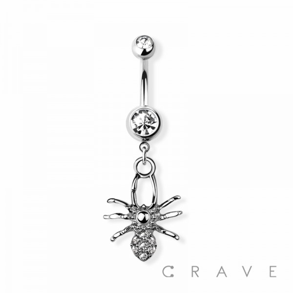 SPIDER SPARKLE DANGLE 316L SURGICAL STEEL NAVEL BELLY RING