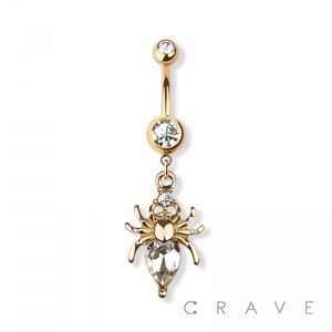 SPIDER WITH HEART GEM 316L SURGICAL STEEL NAVEL BELLY RING