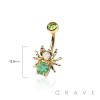 SPIDER WITH LIGHT GREEN GEM CZ 316L SURGICAL STEEL NAVEL BELLY RING