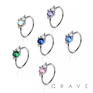 TWO TONE PRONG CZ GEM TOP 316L SURGICAL STEEL NOSE O-RING HOOP