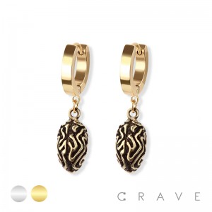 PAIR OF 316L STAINLESS STEEL HUGGIE/HOOP EARRINGS WITH BRAIN DANGLE