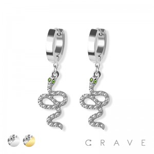 PAIR OF 316L STAINLESS STEEL HUGGIE/HOOP EARRINGS DANGLE SNAKE