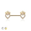 CROWN HEART CZ PAVED 316L SURGICAL STEEL BARBELL NIPPLE BAR