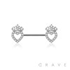 CROWN HEART CZ PAVED 316L SURGICAL STEEL BARBELL NIPPLE BAR