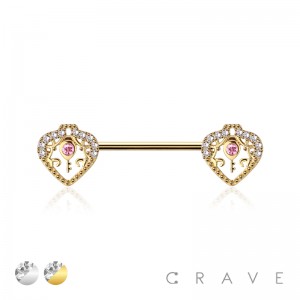 KEY HEART 316L SURGICAL STEEL BARBELL NIPPLE BAR