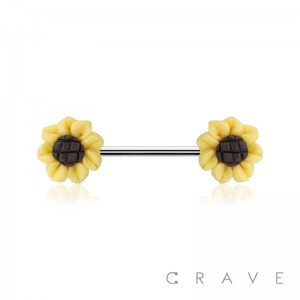 SUNFLOWER 316L SURGICAL STEEL ACRYLIC NIPPLE BAR