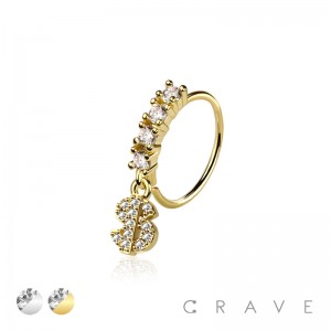 CZ DOLLAR SIGN PRONG DANGLE ROUND CZ GEM O-RING NOSE HOOP