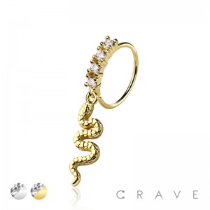 CZ SNAKE PRONG DANGLE ROUND CZ GEM O-RING NOSE HOOP