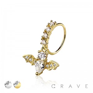 CZ BAT PRONG DANGLE ROUND CZ GEM O-RING NOSE HOOP
