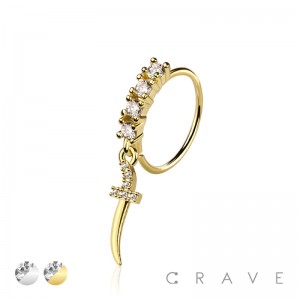 CZ PERSIAN DAGGER PRONG DANGLE ROUND CZ GEM O-RING NOSE HOOP
