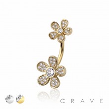 DOUBLE GEM DAISY 316L SURGICAL STEEL NAVEL BELLY RING